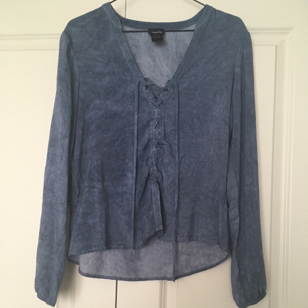 Lace Up Denim Colored Top